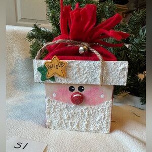 Handcrafted Santa Decor, white polka dots for Winter Decor